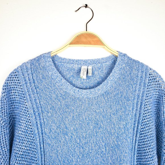 Sahalie Marled Blue Open Knit Rolled Cuffs Sweater - Picture 4 of 7